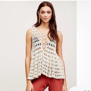 Free People Macrame V-Neck Sweater Tank sz S